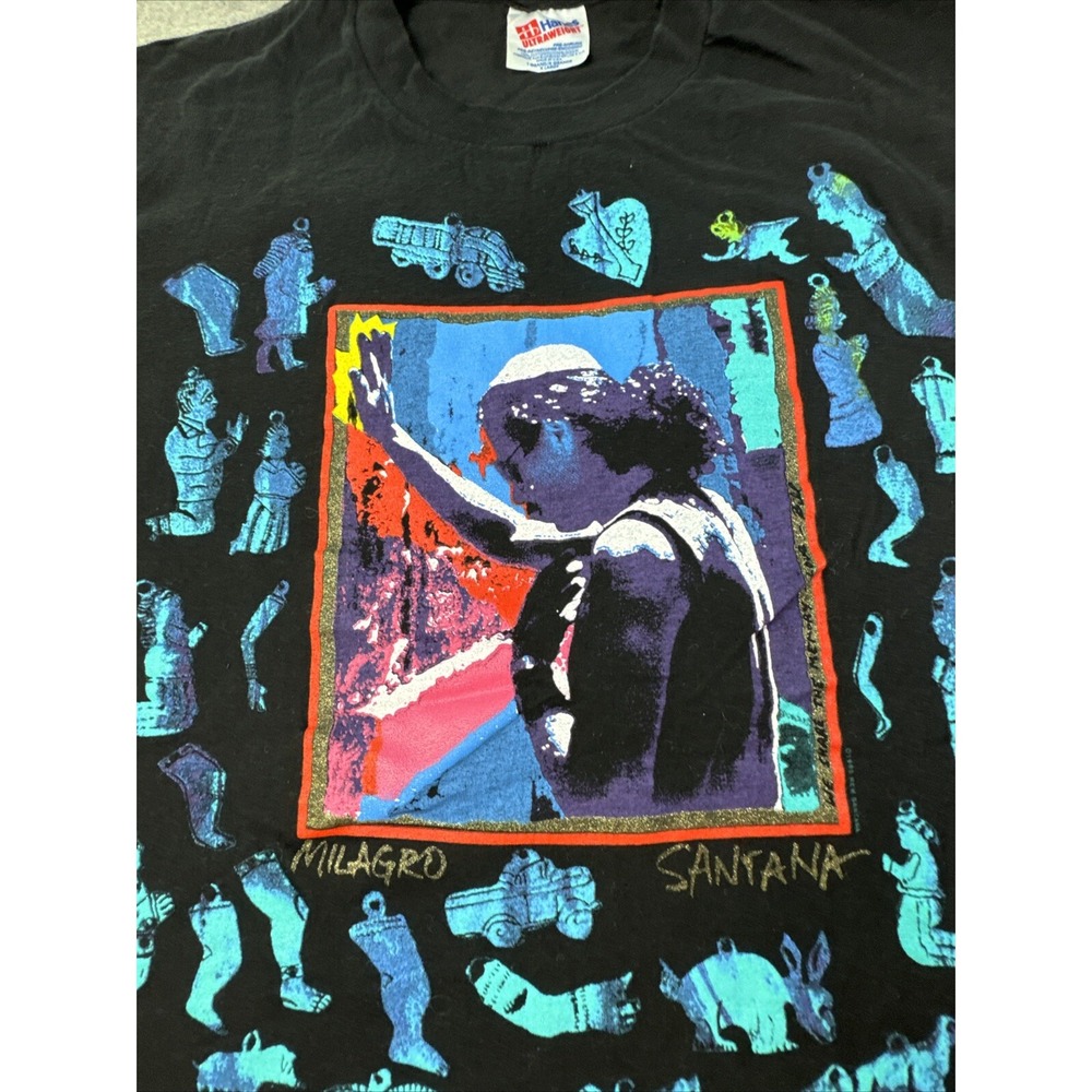 Vintage 90s Carlos‎ Santana Milagro T Shirt Single Stitch Tour Concert Rock XL - Picture 3 of 16